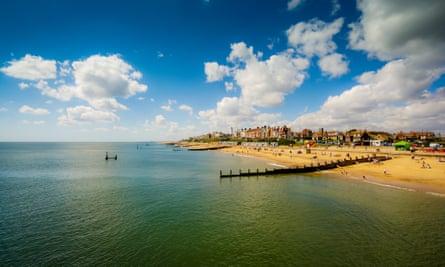 View of beach from Pier at Southwold in Suffolk